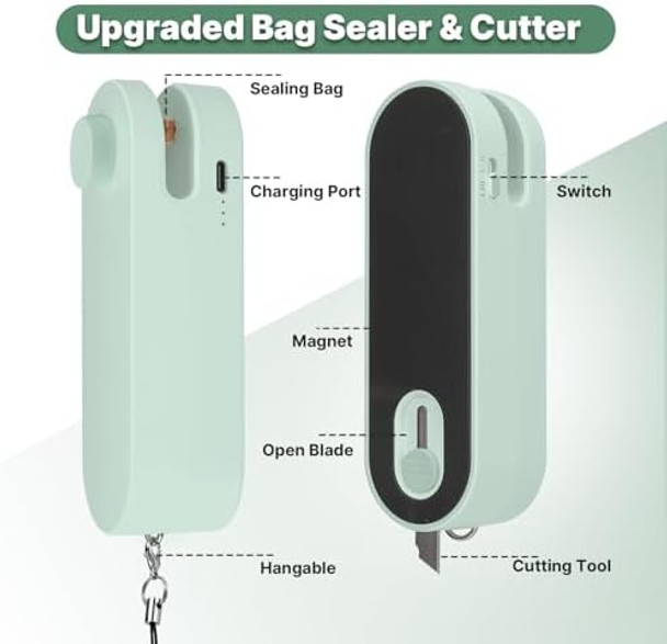 VERSION - Mini Bag Sealer 2 in 1 Chip Bag Resealer with Cutter Bag Sealer Heat Seal Portable Handheld Heat Sealer with Cutter for Snacks & Food Storage - USB Powered
