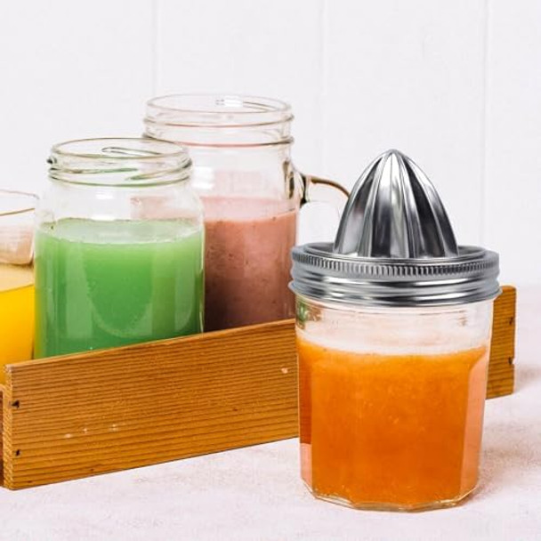 Mason Jar Lemon Squeezer Lid Stainless Steel Manual Citrus Juicers Hand Squeezer for Wide Mouth Mason Jars (Pack of 2)