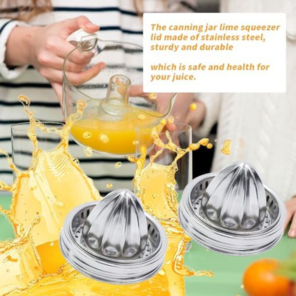 Mason Jar Lemon Squeezer Lid Stainless Steel Manual Citrus Juicers Hand Squeezer for Wide Mouth Mason Jars (Pack of 2)