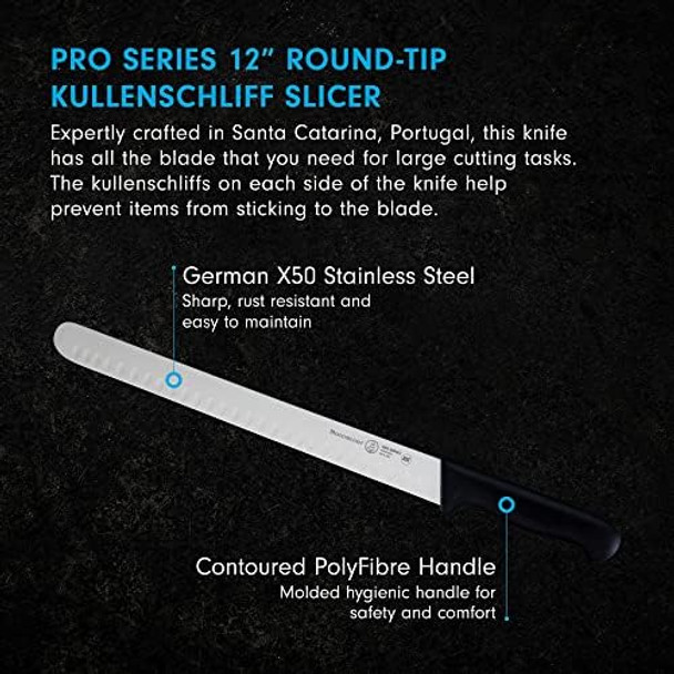 Messermeister Pro Series 12” Round-Tip Kullenschliff Slicer Knife - German X50 Stainless Steel & NSF-Approved PolyFibre Handle - 15-Degree Edge Rust Resistant & Easy to Maintain - Made in Portugal