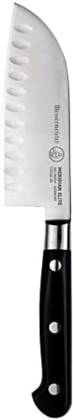 Messermeister Meridian Elite 5” Kullenschliff Santoku Knife - Japanese Chef’s Knife - German Steel Alloy Blade - Rust Resistant & Easy to Maintain