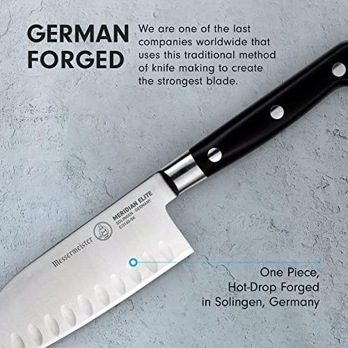 Messermeister Meridian Elite 5” Kullenschliff Santoku Knife - Japanese Chef’S Knife - German Steel Alloy Blade - Rust Resistant & Easy To Maintain