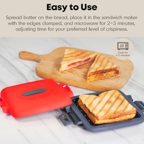 Microwave Toastie Sandwich Maker Snack Maker & Panini Press Removable Non-Stick Plates Silicone Microwavable Cookware Heatwave Technology Orange