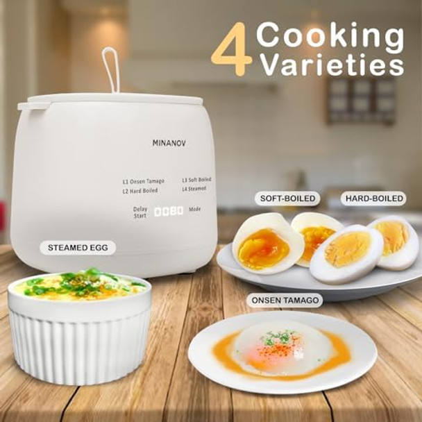 Egg Maker - Electric Egg Cooker With Auto Shut Off And Alarm- Egg Maker Machine for Hard Boiled Soft Boiled Steamed Egg Onsen Tamago - Smart Egg Cooker for Home Kitchen RV Camping