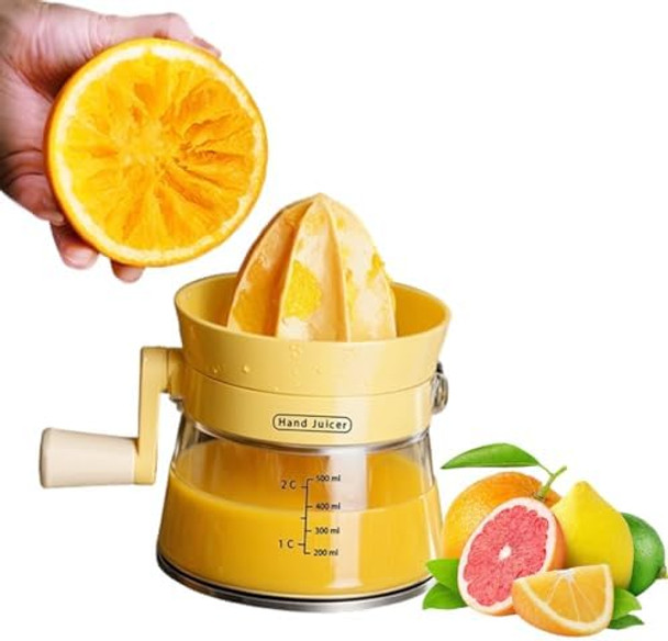 Manual Citrus Juicer with Rotating Crank - Max Juice Extraction for Lemon Orange Lime Grapefruit Ergonomic Handle Large Capacity & Easy to Clean