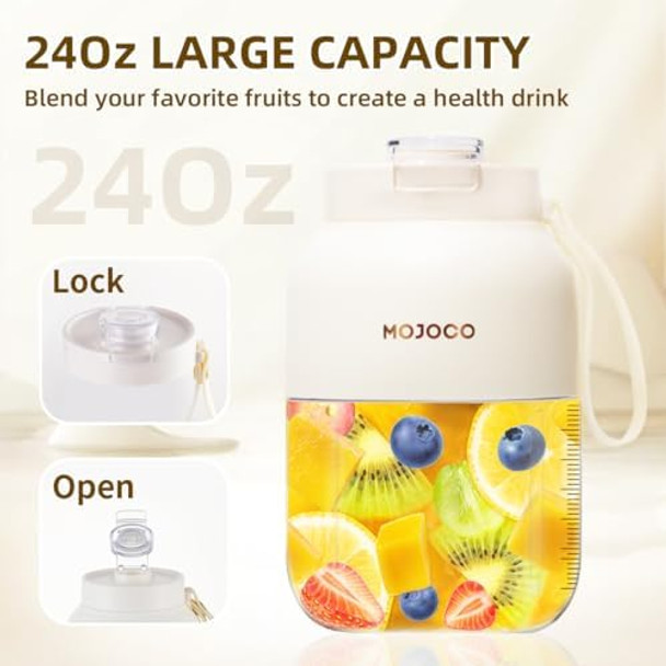 Mojoco Portable Smoothie Blender - 24oz Personal Blenders for Shakes and Smoothies - Cordless/Rechargeable Juice Blender with Stainless Steel Blade for Office Gym Camping Travel