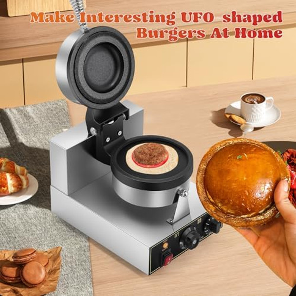 Moongiantgo Burger Waffle Maker Ice Cream Filling UFO Burger Waffle Maker 50-300℃ Temp and 0-5 Time Control Gelato Panini Press for Home Kitchen Cafe or Restaurant (110 Volts)