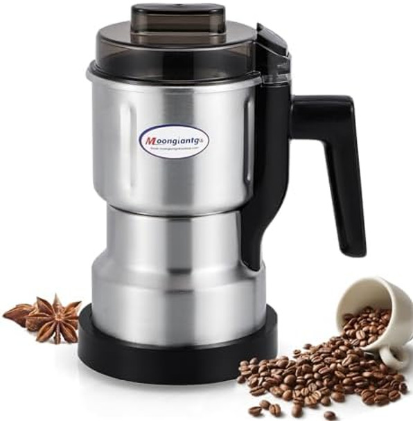 Moongiantgo Coffee Grinder Electric 250W Mini Spice Grain Mill 200ml Capacity Dry Grinding Machine with Small Brush Stainless Steel Blade for Spices Seeds Rice Beans Seasonings 110V