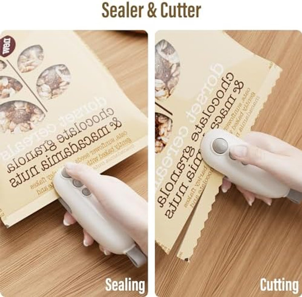 Mini Bag Sealer with Cutter Rechargeable Handheld Heat Sealer Machine with Magnetic Portable Bag Sealer Heat Seal for Keep Food Fresh and Snacks Crispy. Blue