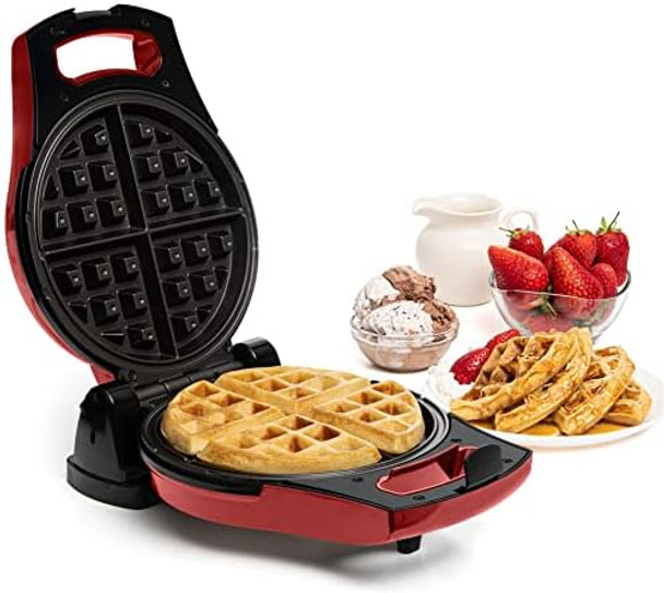 Moss & Stone Red Belgian Waffle Maker Electric Waffle Machine Flips & Non-Stick Grids Temperature Control Round Waffle