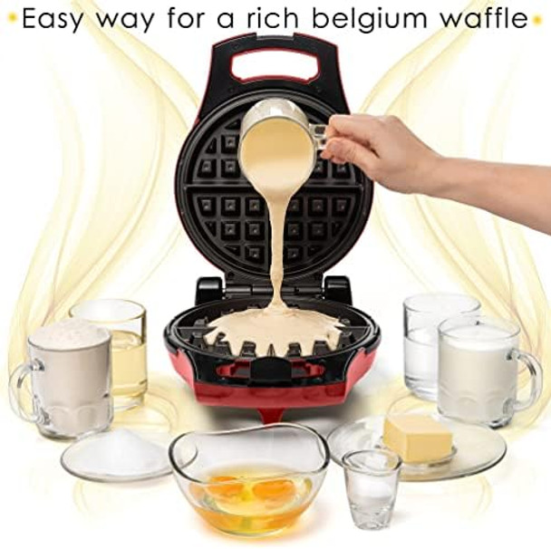 Moss & Stone Red Belgian Waffle Maker Electric Waffle Machine Flips & Non-Stick Grids Temperature Control Round Waffle