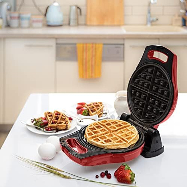 Moss & Stone Red Belgian Waffle Maker Electric Waffle Machine Flips & Non-Stick Grids Temperature Control Round Waffle