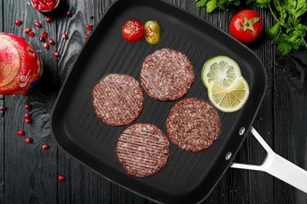 MsMk 11 Inch Induction Grill Pan Bacon Carbonize also Nonstick PFOA Non-Toxic Stay-Cool Handle Scratch-resistant Induction Griddle Pan for Stove Top