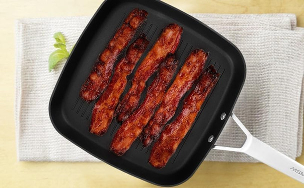 MsMk 11 Inch Induction Grill Pan Bacon Carbonize also Nonstick PFOA Non-Toxic Stay-Cool Handle Scratch-resistant Induction Griddle Pan for Stove Top