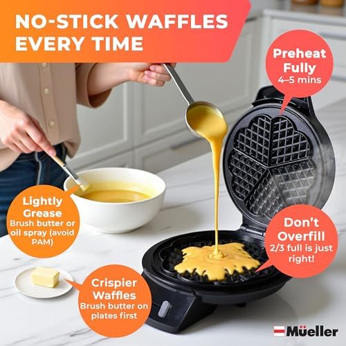 Mueller Heart 5 Waffle Maker Norwegian Waffle Iron Adjustable Browning Control & Nonstick Cool Touch Handle Easy to Clean Small Kitchen Appliances