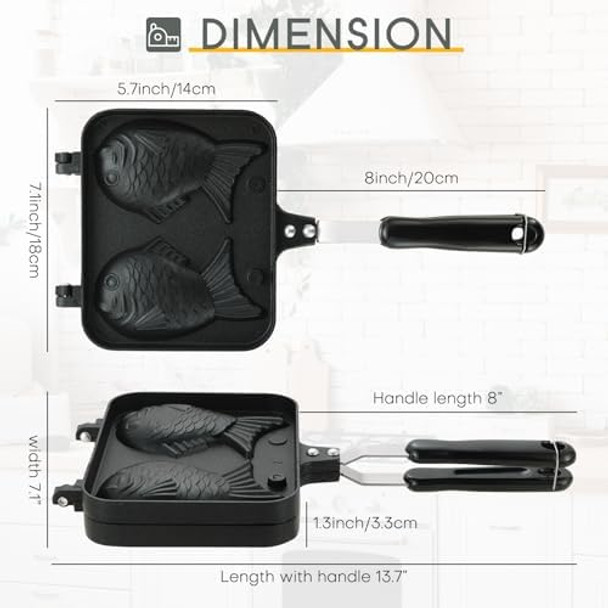 MYFULLY Taiyaki Fish-Shaped Cake Pan Taiyaki Fish Waffle Maker Double Pan Mold with Silicone Oil Brush for Fun DIY Desserts at Home