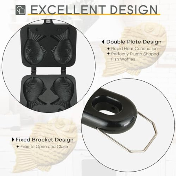 MYFULLY Taiyaki Fish-Shaped Cake Pan Taiyaki Fish Waffle Maker Double Pan Mold with Silicone Oil Brush for Fun DIY Desserts at Home