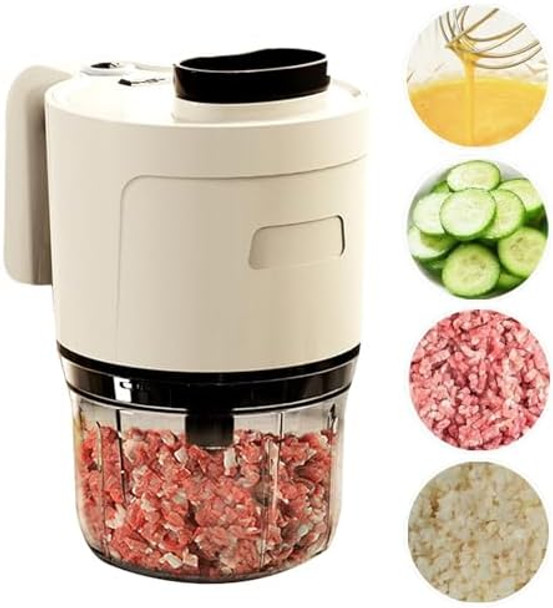 4-in-1 Waterproof Cordless Electric Vegetable Slicer Set - Handheld Electric Chopper Garlic Chopper Food Slicer Hand Mixer with Blender for Chopping Dicing and Pureeing