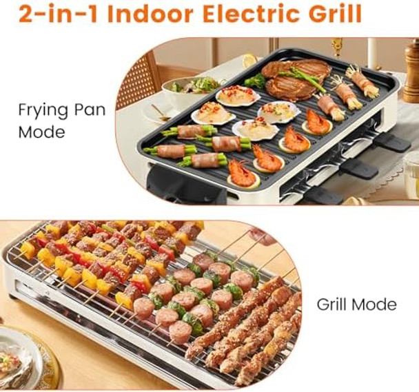 2-in-1 Indoor Smokeless Electric Grill with Raclette Cheese Plates - 1500W Korean BBQ Griddle 16x9" Nonstick Surface 3 Raclette Cheese Pans Dishwasher Safe for Family Party Kitchen Use