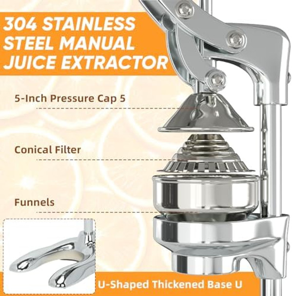 Nisorpa Manual Juicer Hand Press Commercial Citrus Juicer Machine Stainless Steel Fruit Squeezer Pomegranate Orange & Lemon Squeezer for Home Restaurant