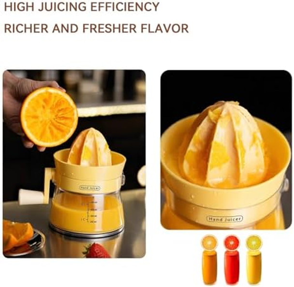 Hand Juicer for Orange Lemon and Grapefruit Hand Cranked Fruit Squeezer Practical Kitchen Tool with a Built-in Measuring Cup and Filter 500ml/17oz