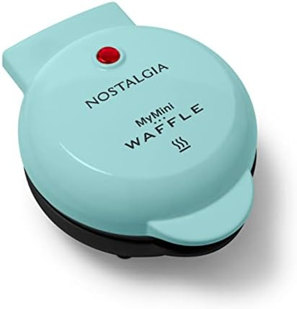 Nostalgia MyMini Personal Electric Waffle Maker 5-Inch Cooking Surface Hash browns French Toast Grilled Cheese Quesadilla Brownies Cookies Aqua