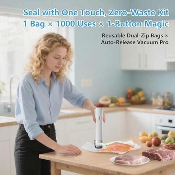 39Pcs Set Portable Handheld Vacuum Sealer for Food with 1 Visible Water Tank + 30 Reusable Vacuum Bags + 2 PCS Vacuum Wine Sealer+4 sealing clips Ideal for Freshness Preservation Food Storage