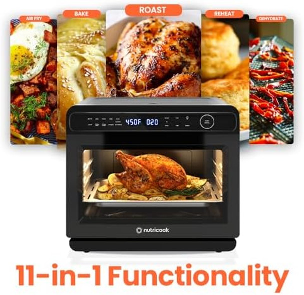Steami 11-in-1 Convection Air Fryer 25QT Countertop Oven for Baking Roast Steam Dehydrate Pizza - Convection Oven with Accessories for Healthy Cooking Stainless Steel