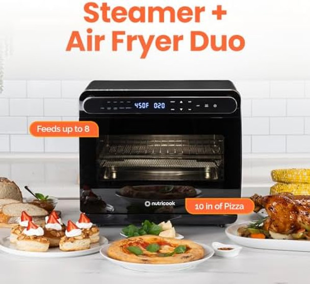 Steami 11-in-1 Convection Air Fryer 25QT Countertop Oven for Baking Roast Steam Dehydrate Pizza - Convection Oven with Accessories for Healthy Cooking Stainless Steel