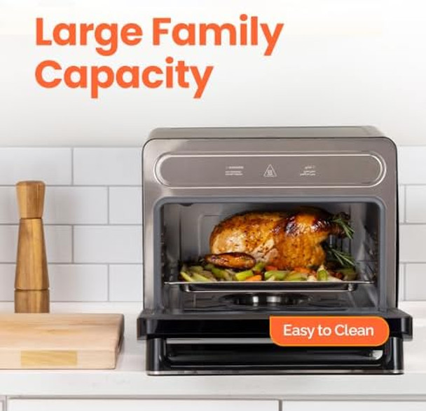 Steami 11-in-1 Convection Air Fryer 25QT Countertop Oven for Baking Roast Steam Dehydrate Pizza - Convection Oven with Accessories for Healthy Cooking Stainless Steel