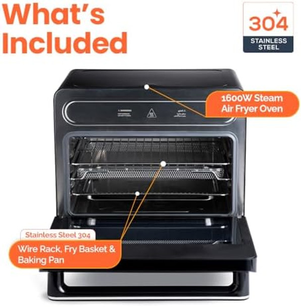 Steami 11-in-1 Convection Air Fryer 25QT Countertop Oven for Baking Roast Steam Dehydrate Pizza - Convection Oven with Accessories for Healthy Cooking Stainless Steel