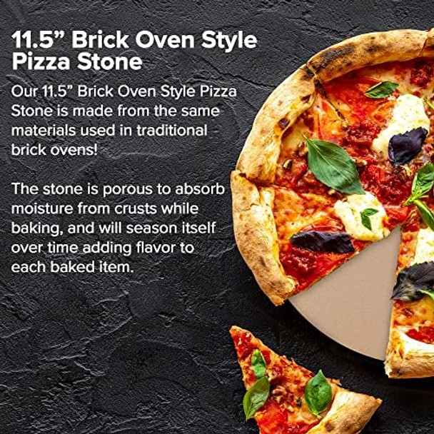 Nuwave Brick Oven-Style 3pc Pizza Kit 11.5” Cordierite Pizza Stone 10" SS Pizza Peel SS Pizza Cutter/Server For Indoor Electric Ovens Outdoor Gas Wood Fire Grills BBQ Grilling NuWave Bravo XL