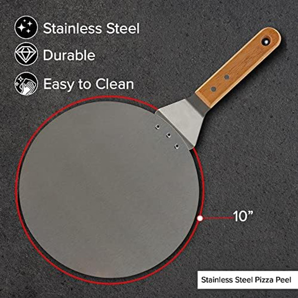 Nuwave Brick Oven-Style 3pc Pizza Kit 11.5” Cordierite Pizza Stone 10" SS Pizza Peel SS Pizza Cutter/Server For Indoor Electric Ovens Outdoor Gas Wood Fire Grills BBQ Grilling NuWave Bravo XL