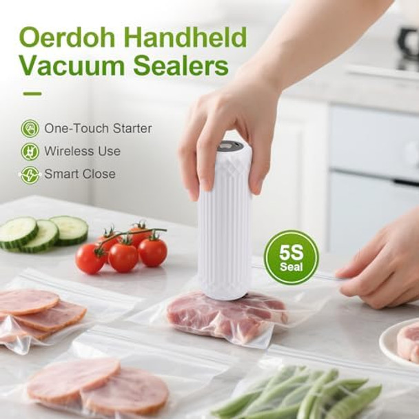 Vacuum Sealer Mini Food Saver Vacuum Sealer Machine Handheld Vacuum Sealers for Food Upright with 20 Reusable Food Saver Bags White