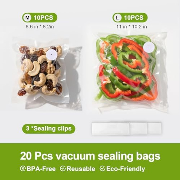 Vacuum Sealer Mini Food Saver Vacuum Sealer Machine Handheld Vacuum Sealers for Food Upright with 20 Reusable Food Saver Bags White