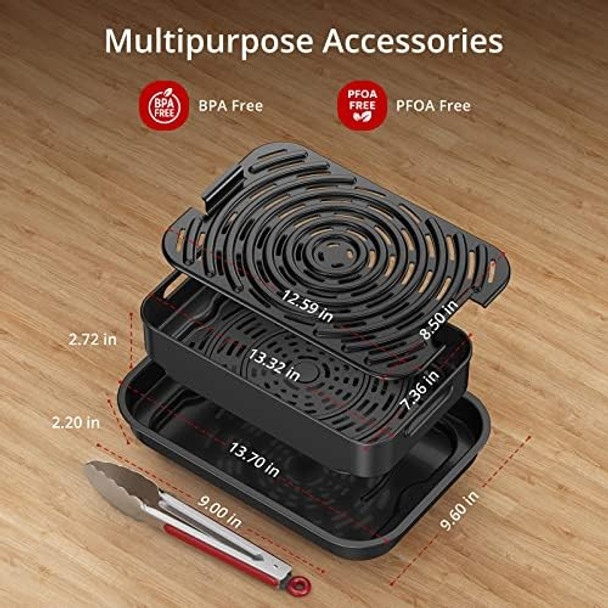 OMTech Electric Indoor Grill 7-in-1 Air Fryer Combo Non-Stick Removable Plates 4Qt 450F Max Temp 1750W Black Modern Style PFOA & PFAS