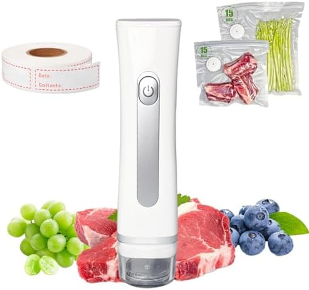 Food Storage Vacuum Sealer Machine 30 Reusable Vacuum Seal Bags & 150 Labels 60kPa Auto Pressure Release Compact Lightweight BPA- Leakproof Storage for Home Kitchen Preservation Food Storage Vacuum Sealer Machine 30 Reusable Vacuum Seal Bags & 150 Labels 60kPa Auto Pressure Release Compact Lightweight BPA- Leakproof Storage for Home Kitchen Preservation