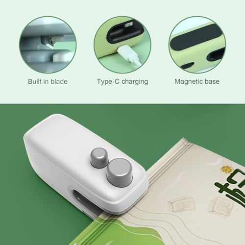 Mini Bag Sealer 2-in-1 Heat Seal Tool & Cutter Portable Magnetic USB Rechargeable Handheld Vacuum Food Sealer Easy-to-Use with Magnetic for Fresh Storage for Snacks/Fruits/Vegetables (Blue)