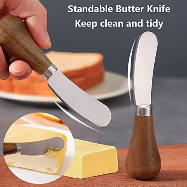 2 Pack Butter Spreader Knife Standing Stainless Steel Cheese Spreader Knives with Wood Handle Butter Knives with Sharp Edge for Easily Cutting & Spreading Butter & Cheese Sandwich Cream Cake