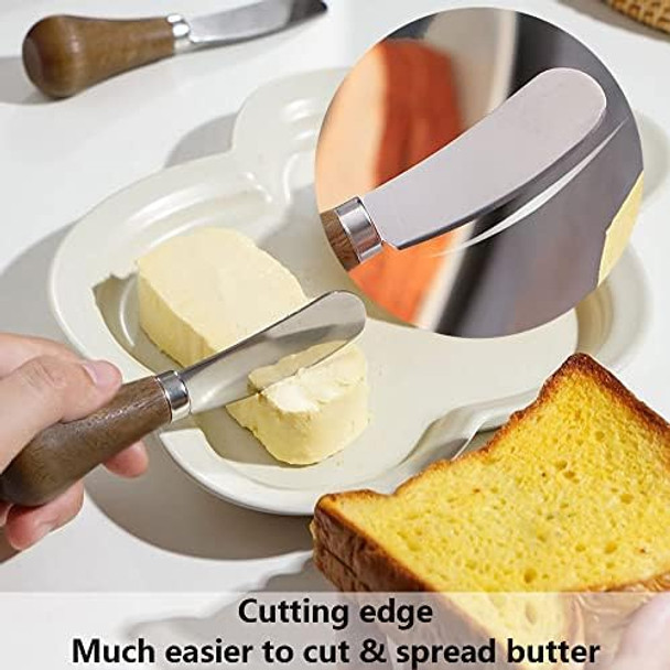 2 Pack Butter Spreader Knife Standing Stainless Steel Cheese Spreader Knives with Wood Handle Butter Knives with Sharp Edge for Easily Cutting & Spreading Butter & Cheese Sandwich Cream Cake