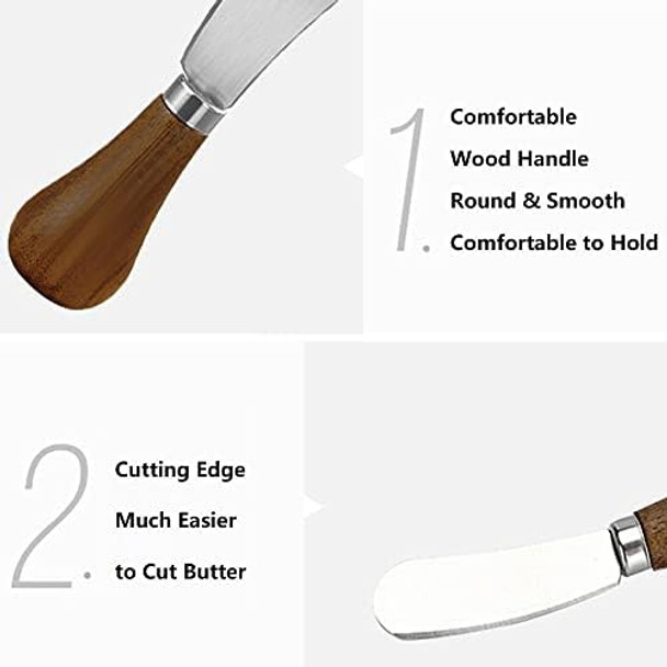 2 Pack Butter Spreader Knife Standing Stainless Steel Cheese Spreader Knives with Wood Handle Butter Knives with Sharp Edge for Easily Cutting & Spreading Butter & Cheese Sandwich Cream Cake