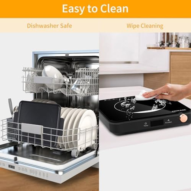 Portable Induction Cooktop 1200W Single Burner Induction Cooktop Indoor Electric Grill & Griddle with 2-in-1 Nonstick Griddle Plates 12 Temperature & Power Levels 3-Hour Timer Black