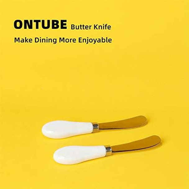 ONTUBE Butter Knife Set of 2 Stainless Steel Blade with Porcelain Handle Big Circle Cheese Butter Spreader Knives Set for Kitchen White 5.9-Inches ONTUBE Butter Knife Set of 2 Stainless Steel Blade with Porcelain Handle Big Circle Cheese Butter Spreader Knives Set for Kitchen White 5.9-Inches