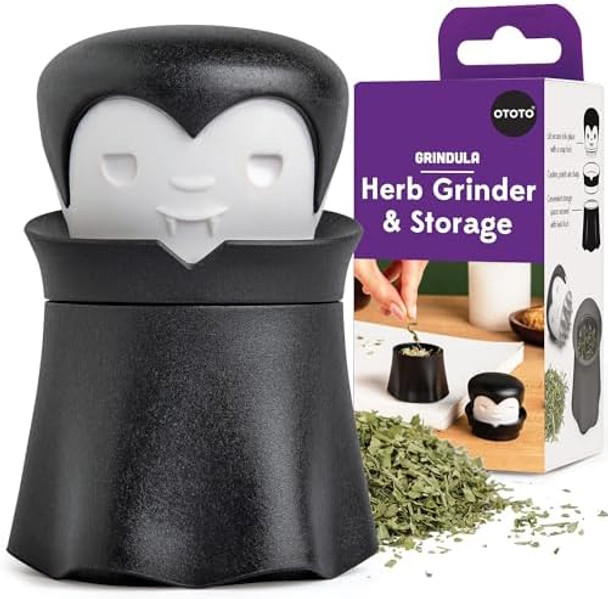 OTOTO Grindula Herb Grinder - Dracula Gothic Manual Spice Grinder for Kitchen Halloween Mini Spice Grinder Unique Kitchen Gadgets Goth Accessories Spooky Goth Kitchen s Black