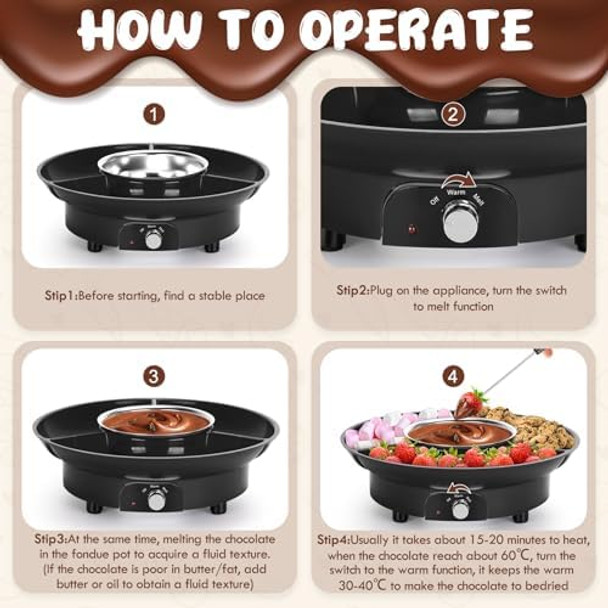 MINI Melting Fondue Set 10oz Electric Chocolate Melting Pot with 6PCS Forks Cute Chocolate Fondue Fountain Warmer Machine for Milk Chocolate Cheese Butter Candy (Black)