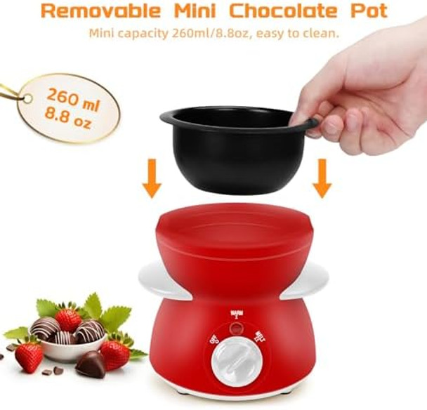 Mini Chocolate Melting Pot Chocolate Fondue Fountain 8.79OZ Warmer Machine for Milk Chocolate Cheese Butter Candy (White)