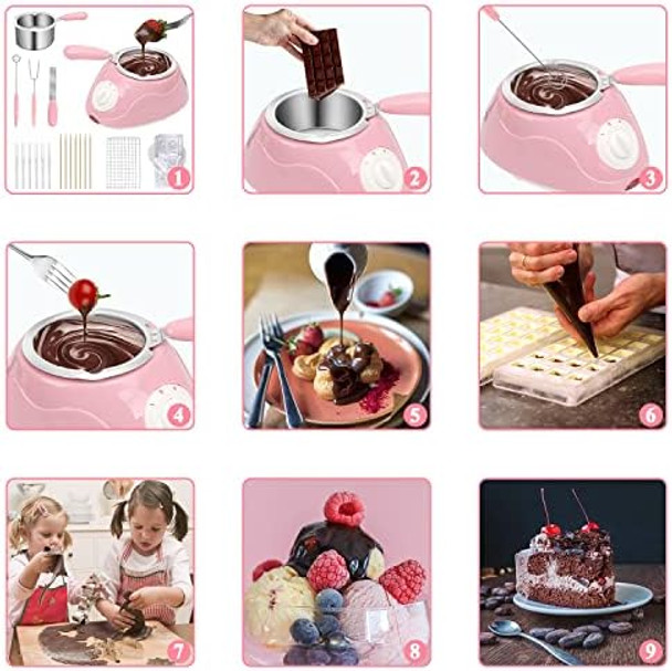Melting Fondue Set MINI Electric Chocolate Melting Pot Cheese Fondue Pot Chocolate Fondue Fountain Warmer Machine for Milk Chocolate Cheese Butter Candy