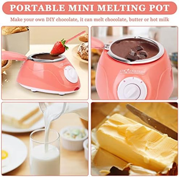 8.45oz Melting Fondue Set MINI Electric Chocolate Melting Pot Chocolate Fondue Fountain Warmer Machine for Milk Chocolate Cheese Butter Candy (Pink)