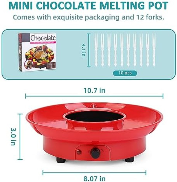 8.79oz MINI Electric Chocolate Melting Pot Melting Fondue Set with 4PCS Forks Cute Chocolate Fondue Fountain Warmer Machine for Milk Chocolate Cheese Butter Candy