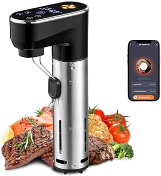 Sous Vide Cooker WiFi APP and Recipes Included 1300W IPX7 Waterproof Immersion Circulators Precision Slow Cooker Steak Cooker Digital Display Control Ultra Quiet Fast Heating Easy to store